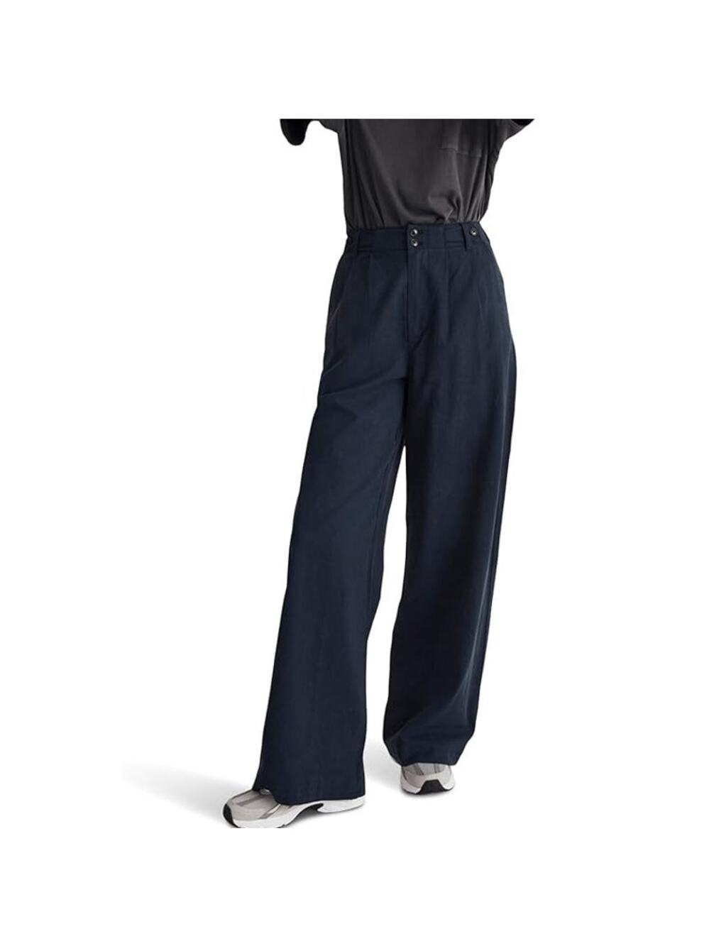 Madewell Deep Indigo Harlow Linen Blend Sailor Inspired Buttons Wide Leg Pants